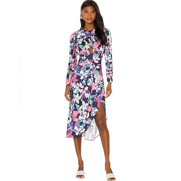 NWT For Love & Lemons Floral Victoria Midi Dress in Navy - Picture 1 of 14